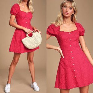 NWT Lulu’s Ashler Red Embroidered Mini Dress S
